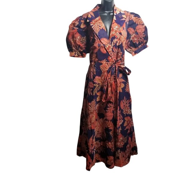 Treasure Trove Woven Midi Navy Red Floral Dress by Flying Tomato Sz L US 10-12 - Picture 1 of 9